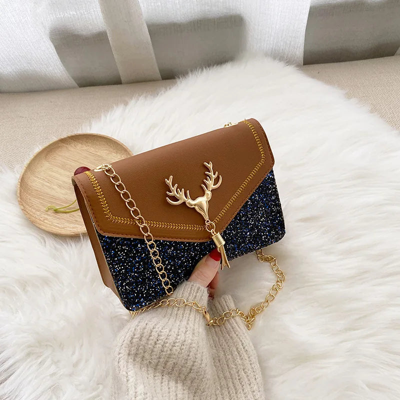 Fashion Shiny Embroidery Pu Leather Shoulder Bag for Women Mini Handbag Phone Purse Small Square Handbag Female Crossbody Bags