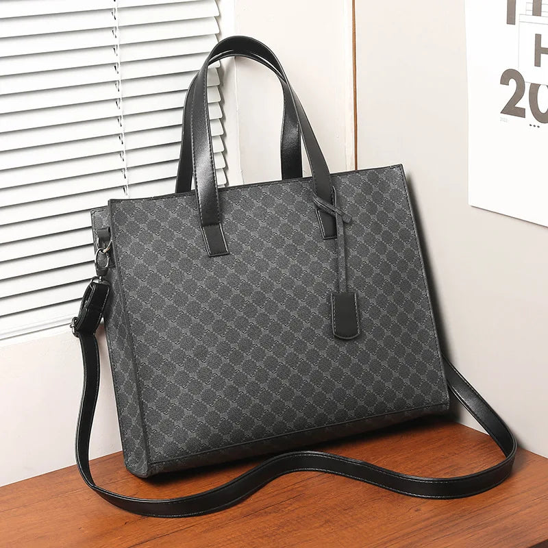 Business Men's Handbag Fashion Retro Print Office Computer Bag Street Trend PU Leather Geometric Pattern Luggage for 13 Inch...