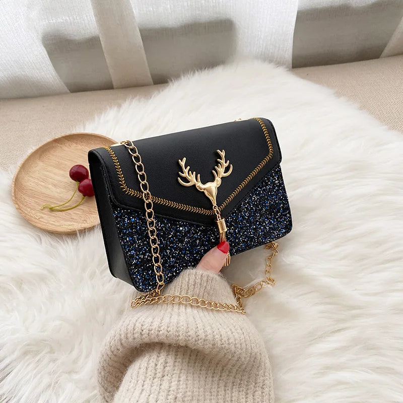 Fashion Shiny Embroidery Pu Leather Shoulder Bag for Women Mini Handbag Phone Purse Small Square Handbag Female Crossbody Bags