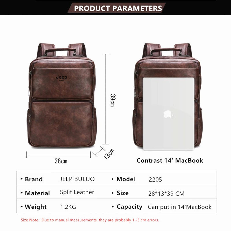 New Casual Daypacks 14 inches Laptop Large Capacity Backpack Outdoor Travel Men's Bag Split Leather Bags For Man