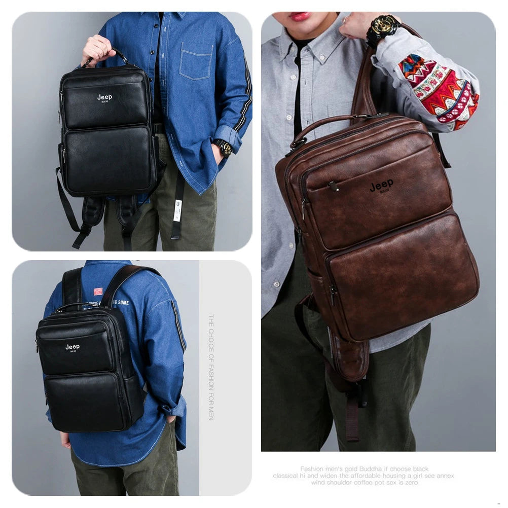 New Casual Daypacks 14 inches Laptop Large Capacity Backpack Outdoor Travel Men's Bag Split Leather Bags For Man