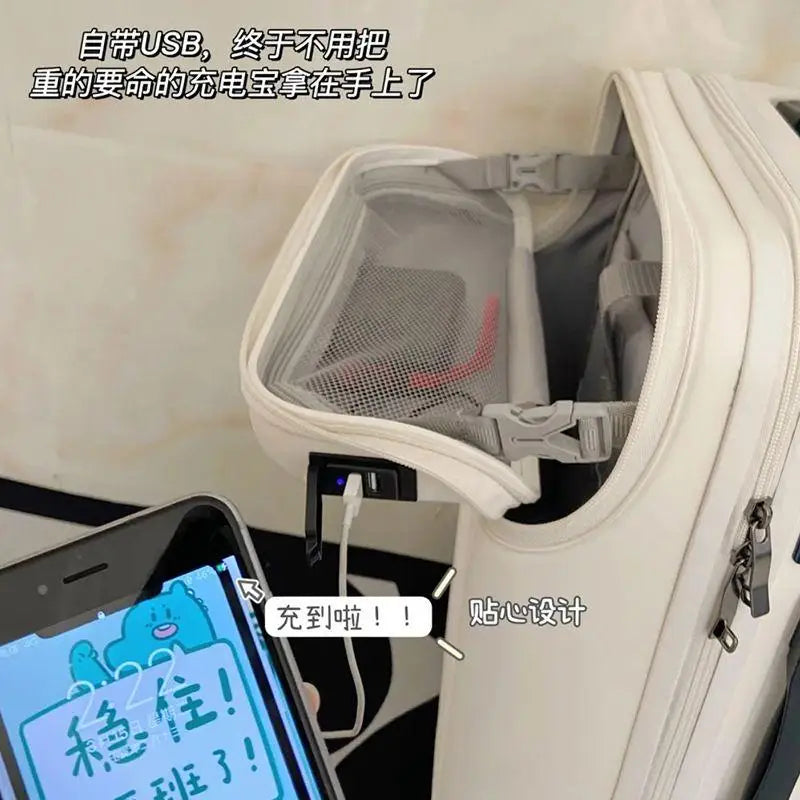 Front open suitcase expandable female small 20 "boarding luggage light pull rod leather case 24 travel case male student