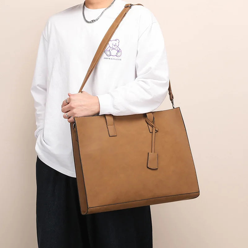 Business Men's Handbag Fashion Retro Print Office Computer Bag Street Trend PU Leather Geometric Pattern Luggage for 13 Inch...