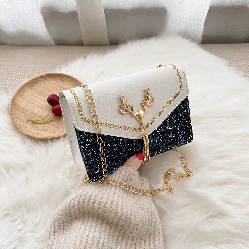 Fashion Shiny Embroidery Pu Leather Shoulder Bag for Women Mini Handbag Phone Purse Small Square Handbag Female Crossbody Bags