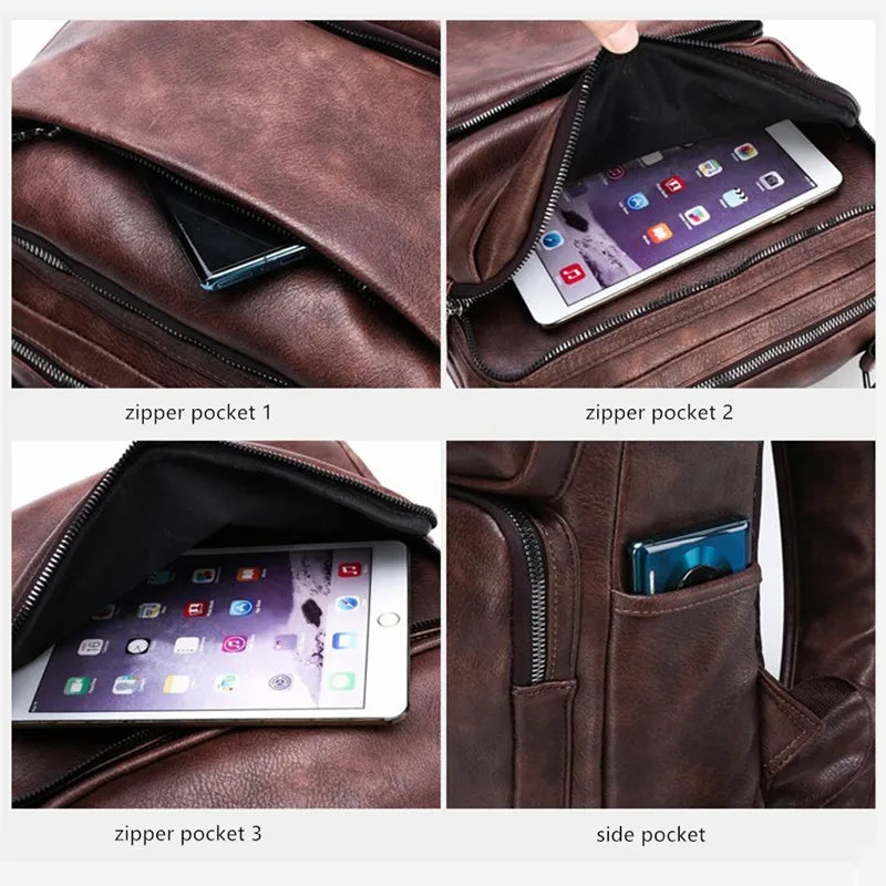 New Casual Daypacks 14 inches Laptop Large Capacity Backpack Outdoor Travel Men's Bag Split Leather Bags For Man