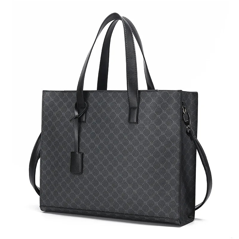 Business Men's Handbag Fashion Retro Print Office Computer Bag Street Trend PU Leather Geometric Pattern Luggage for 13 Inch...