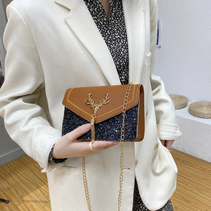 Fashion Shiny Embroidery Pu Leather Shoulder Bag for Women Mini Handbag Phone Purse Small Square Handbag Female Crossbody Bags
